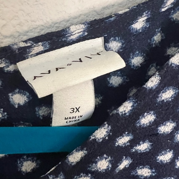 3X Ava & Viv Navy Pattern Ballon Sleeve Blouse - Picture 3 of 5